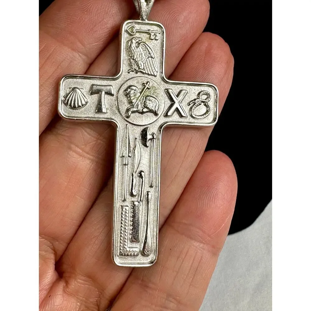 Rare Vintage JCP STER Sterling Silver Apostles Cross Necklace 42g Endless Chain